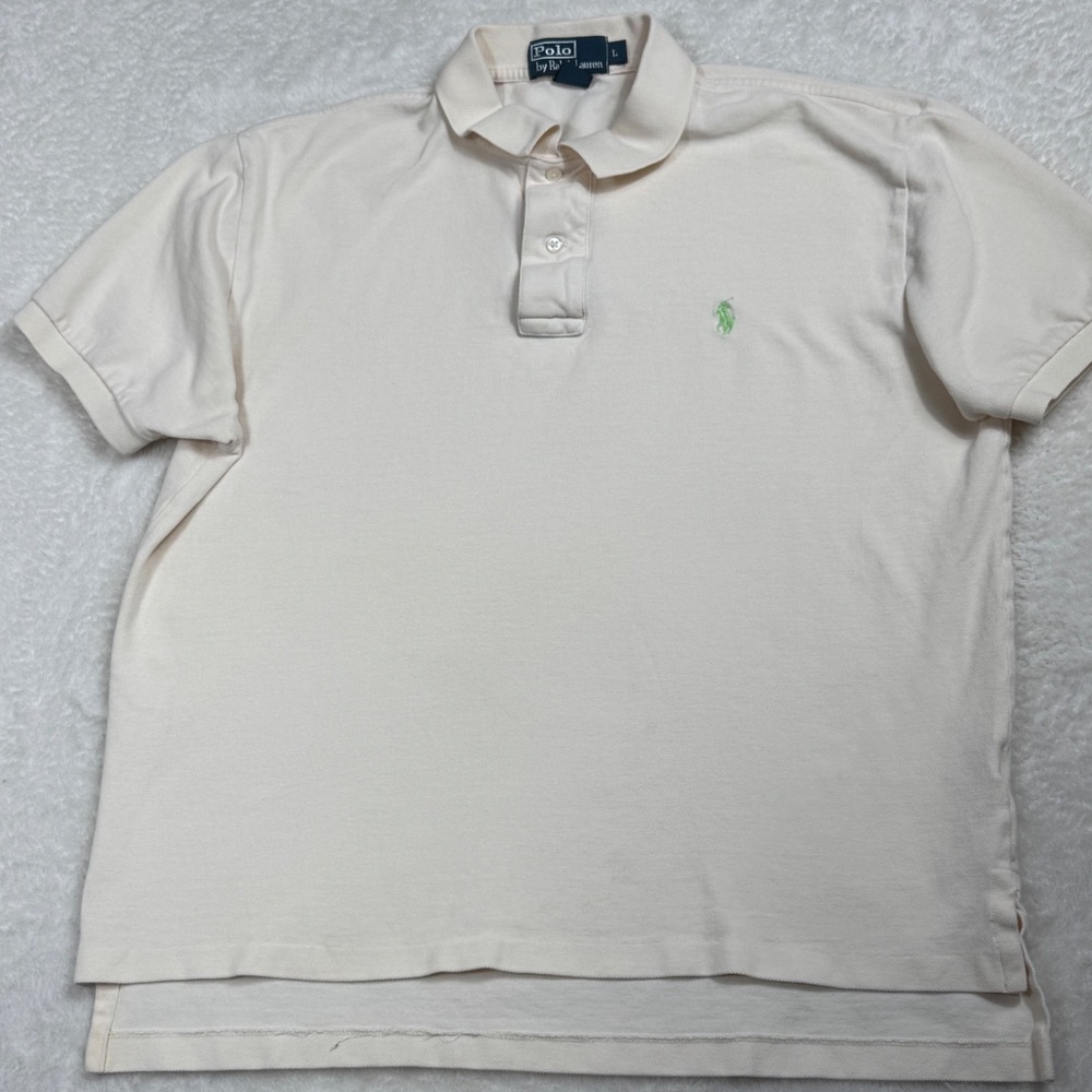 Polo Ralph Lauren Mens L Cream Short Sleeve Polo Preppy Old Money Quiet‎ Lux